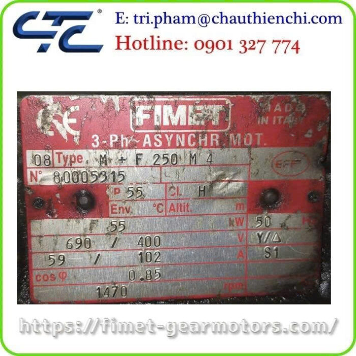 Motor FIMET Type: M+F 250 M 4 55kw 1470rpm